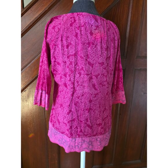 Eddie Bauer Womens Pink Floral Paisley Top L 100% Cotton 3/4 Sleeve - Picture 4 of 9